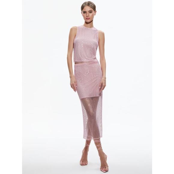 Alice + Olivia Maeve Crystal-Embellished Midi Skirt pink size 12 - Picture 3 of 10